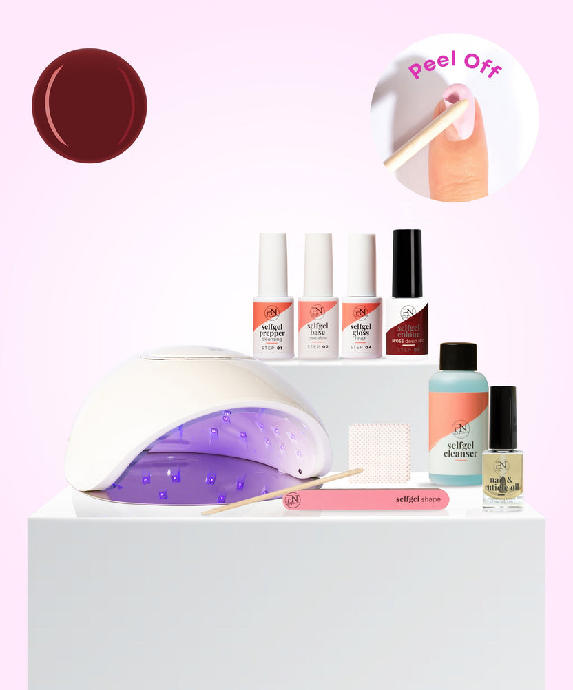 Gel Polish Peel Off Starter Kit DEEP RED  + PREMIUM Led lamp + Free Cuticle Oil